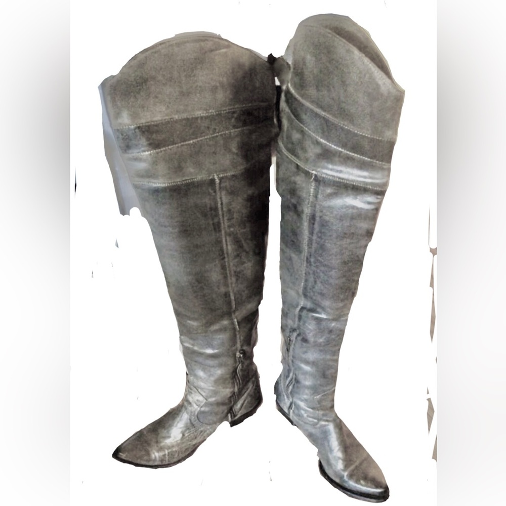 Free People Ash Astonian Butch Fringe Western Leather OTK Boots - Picture 4 of 12